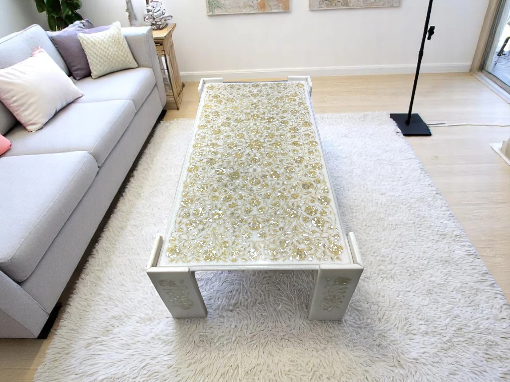 Amazing Mother of Pearl Inlay White Marble Conference Table In India 